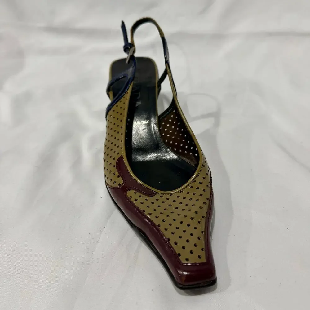 Vintage Prada Y2K Perforated Leather Slingback Kitten Heel 38.5 SINGLE SHOE